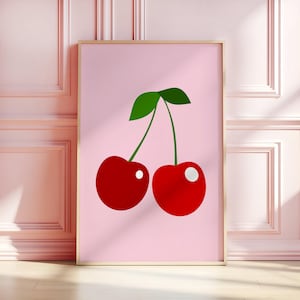 Red Cherry Print Set of 3: Pink Gingham Printable Wall Art (Digital Download) image 12