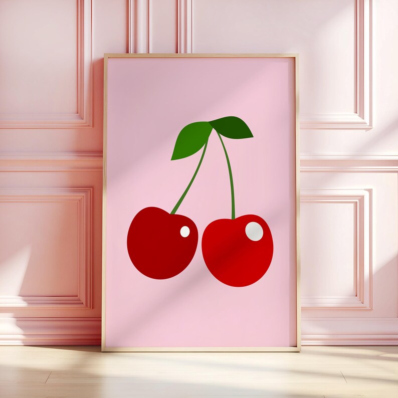 Red Cherry Print Set of 3: Pink Gingham Printable Wall Art (Digital Download) image 12