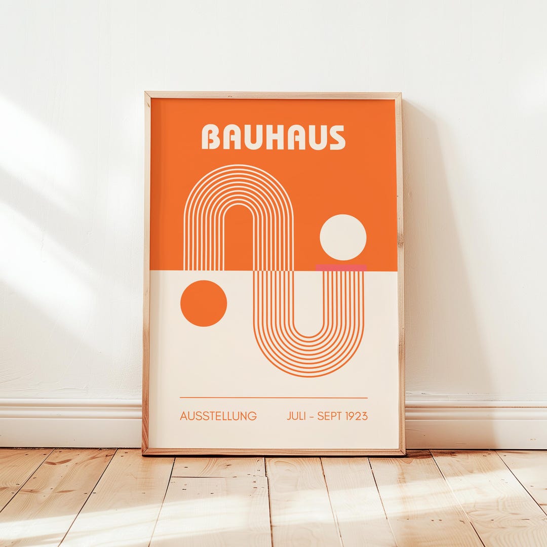 Orange Bauhaus Exhibition Poster: Geometric Abstract Mid Century Modern ...
