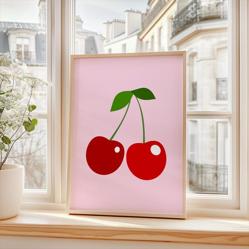 Red Cherry Print Set of 3: Pink Gingham Printable Wall Art (Digital Download) image 15