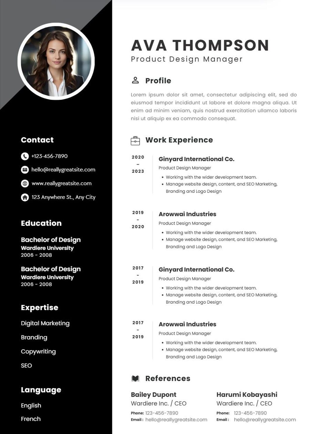 Editable Resume Template for Canva – Modern Professional CV Download ...