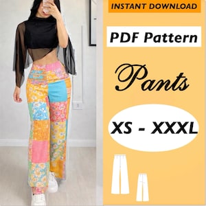 Patchwork Wide Leg Pants Sewing Pattern (PDF Download), Boho Festival Style
