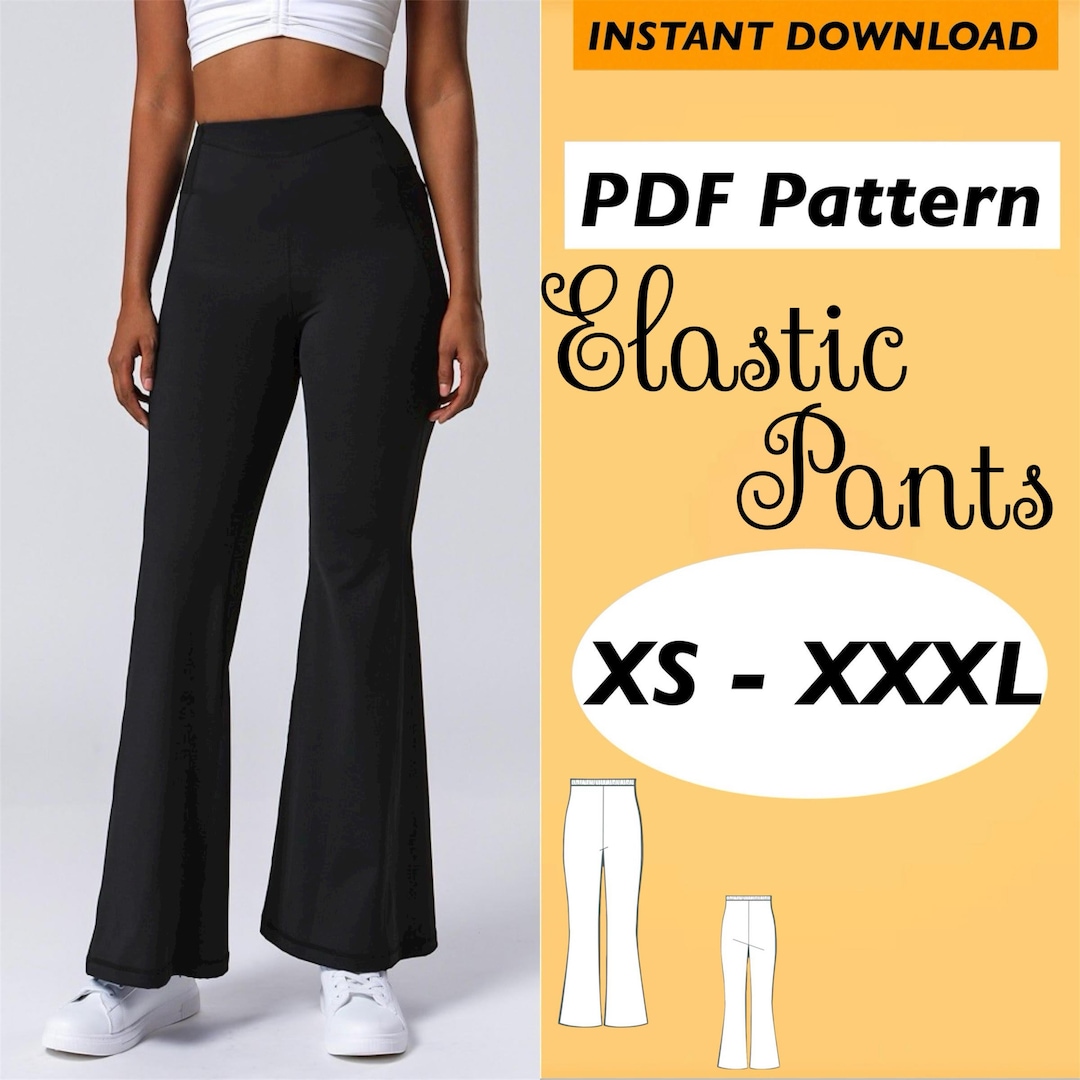 Elastic Flared Pants Sewing Pattern PDF, Summer Knit Pants, XS-XXXL ...