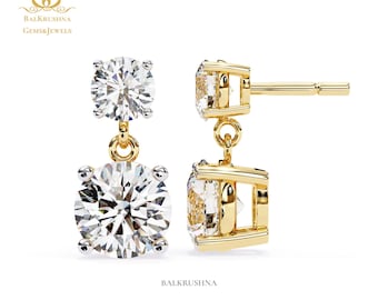 Moissanite Drop Earrings: 4.0tcw Gold or Silver Dangle Studs