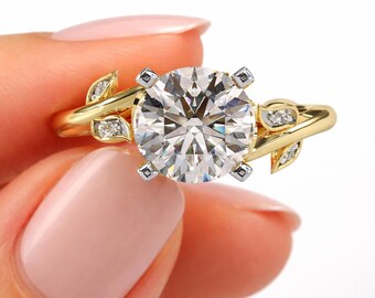 2.0ct Floral Lab Grown Diamond Engagement Ring: Nature Inspired Leaf Design / IGI Certification