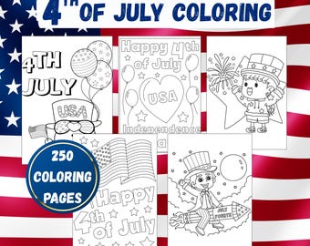 Páginas para colorear del 4 de julio, arte patriótico, imprimibles, hojas festivas, niños, educación en casa, actividades preescolares, independencia de Estados Unidos, 4 de julio