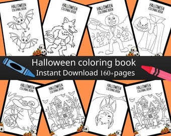 Páginas para colorear de Halloween para niños / Más de 150 lindas hojas para colorear imprimibles / Actividades de calabazas, fantasmas y brujas / Descarga instantánea