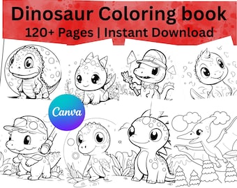 Dibujos para colorear de dinosaurios para niños / Más de 120 dibujos para colorear de dinosaurios imprimibles / Plantilla Canva de descarga instantánea / Hojas de actividades divertidas