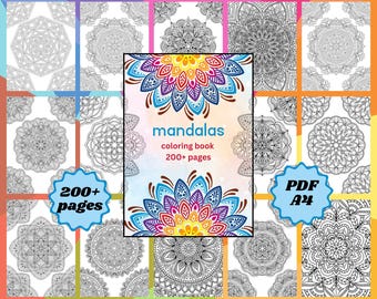 Más de 200 páginas para colorear de mandalas, arte de mandalas imprimible, arteterapia relajante, libro para colorear para aliviar el estrés, páginas para colorear de mindfulness