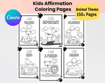 Páginas para colorear de afirmaciones positivas para niños / Más de 150 hojas para colorear con temas de animales / Citas inspiradoras y motivacionales / Descarga instantánea en PDF