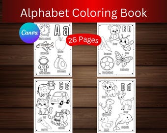 Dibujos para colorear del alfabeto para niños, dibujos para colorear preescolar, fichas de actividades preescolares, dibujos para colorear del abecedario para baby shower, 26 hojas para colorear del abecedario