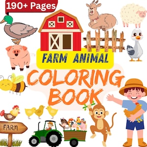 Kids Farm Animals Coloring Pages –Cute, Easy, Simple Art Activity Sheets | Preschool Toddler Printables | Digital Download Instant KDP Books