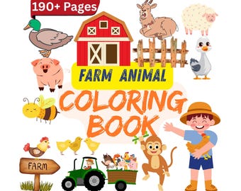 Dibujos para colorear de animales de granja para niños: hojas de actividades artísticas lindas, fáciles y sencillas / Imprimibles para preescolares y niños pequeños / Descarga digital instantánea de libros KDP