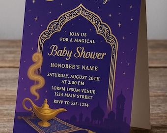 Aladdin Baby Shower Invite – Magical Girl Party Template – Editable Canva Design – Arabian Nights Theme – Instant Download