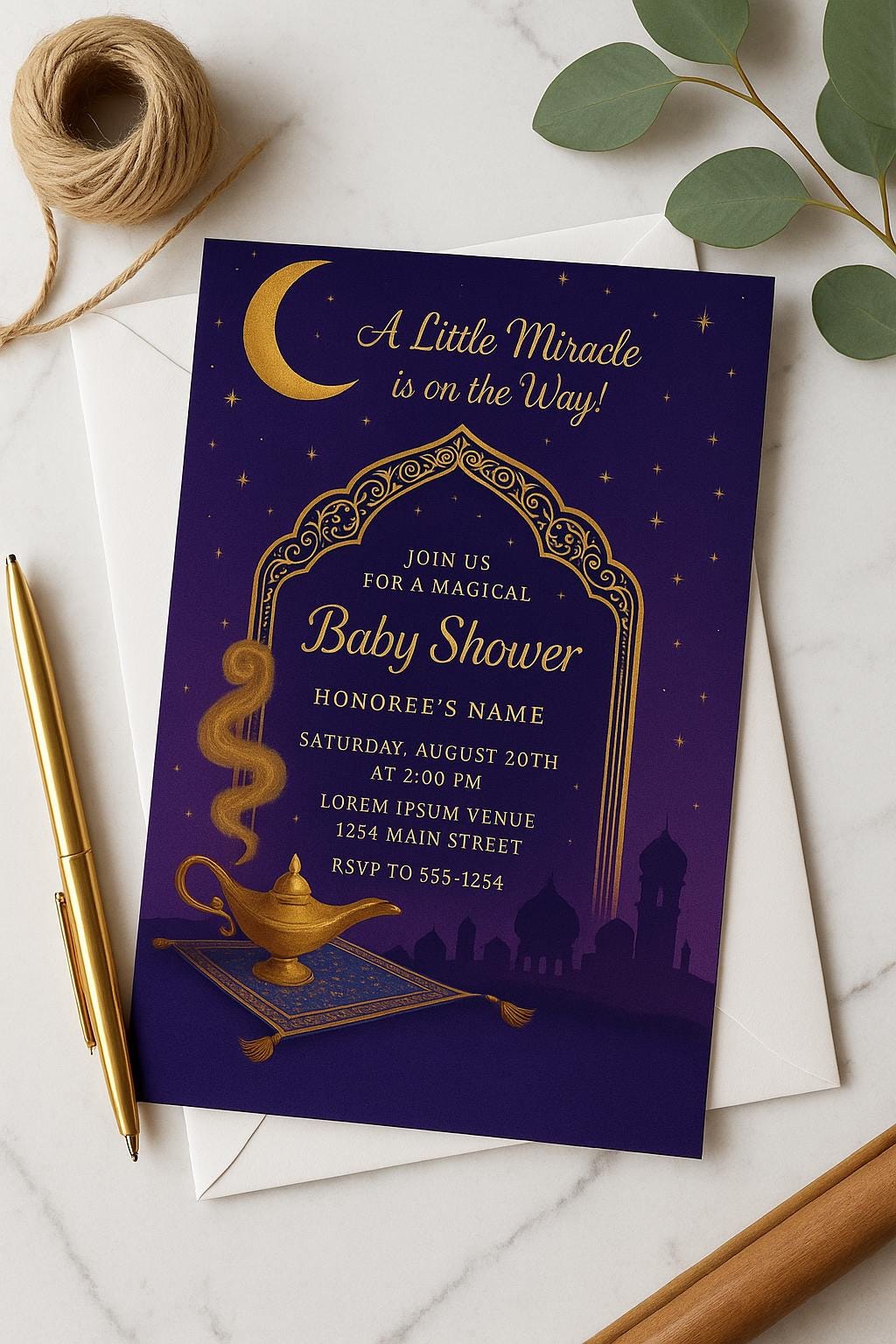 Aladdin Baby Shower Invite – Magical Girl Party Template – Editable ...