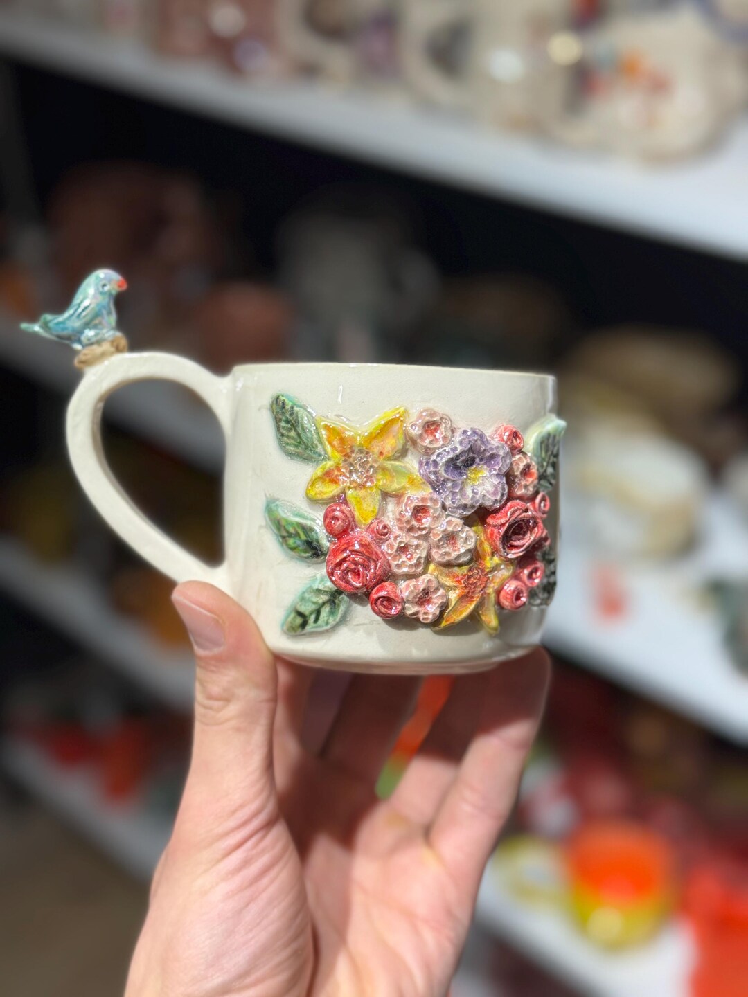 Handmade Floral Ceramic Mug With Gold Luster Accents - Etsy