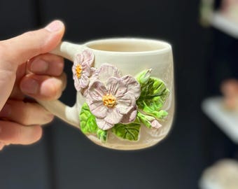Handmade Floral Blossom Ceramic Mug – 3D Design