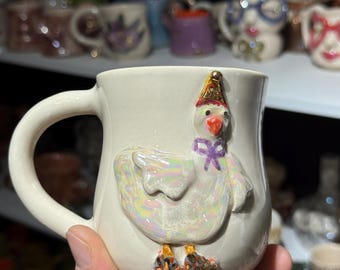 Handmade Ceramic Mug: 3D Floral Pottery with Gold Luster