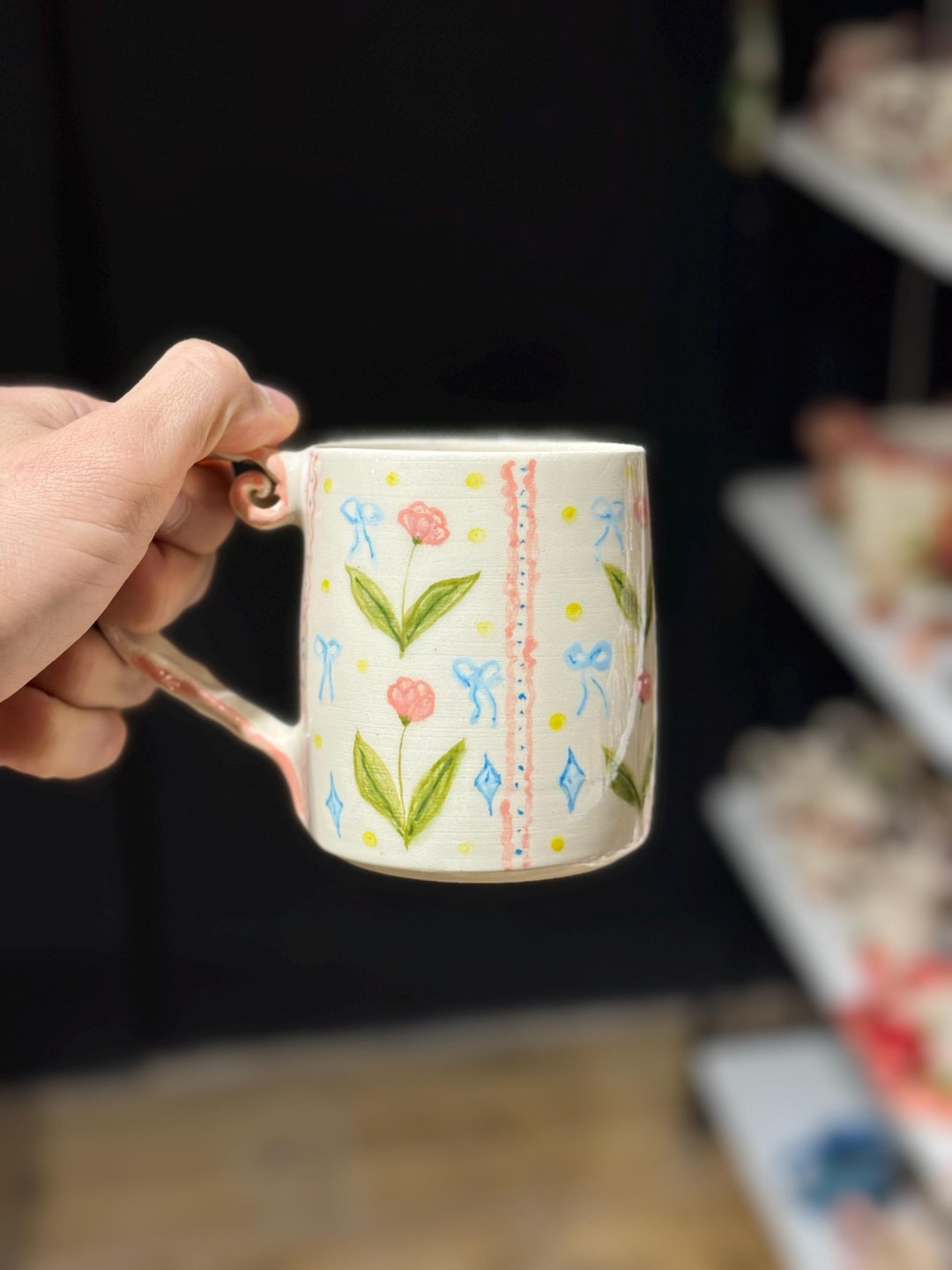 Handmade Hand Painted Ceramic Mug – Floral Folk Design, Minimal ...