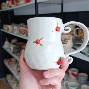 Hand-sculpted Ceramic Rose Coffee Mug, 3D Floral Pottery Cup, Cottagecore Tea Mug