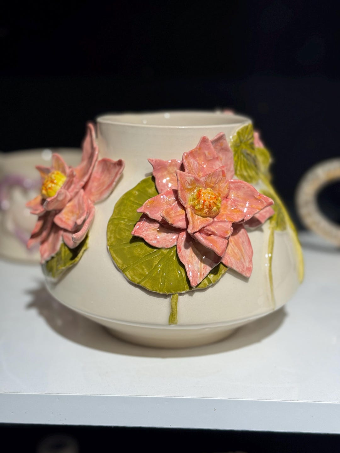 Handmade Ceramic Vase With Lotus Flower – 15 Cm Wheel Thrown Nature ...