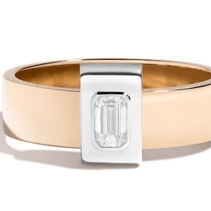 14k Solid Gold Emerald Cut Lab Grown Diamond Wedding Band For Men And Women Bezel Setting Diamond Solitaire Band Stacking Band