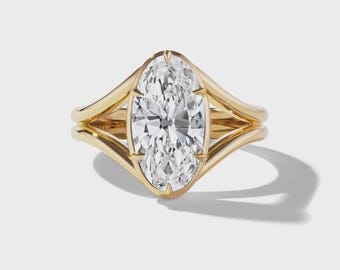 2.00 CTW Solitaire Engagement Ring, Oval Cut Lab Created Diamond Ring, Bezel Set, Solid Gold Ring, Split Band Diamond Ring, Wedding Gift