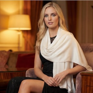 100% silk scarf for women, 180 x 90 cm, white/black, solid color, for formal occasions, silk neckerchief, wedding stole - gift for her, Mother's Day