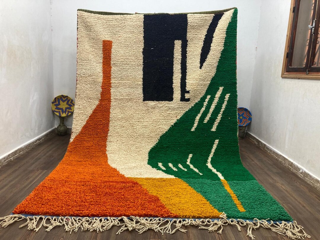 Custom Beni Ourain Wool Rug, Modern Color Block Design - Etsy