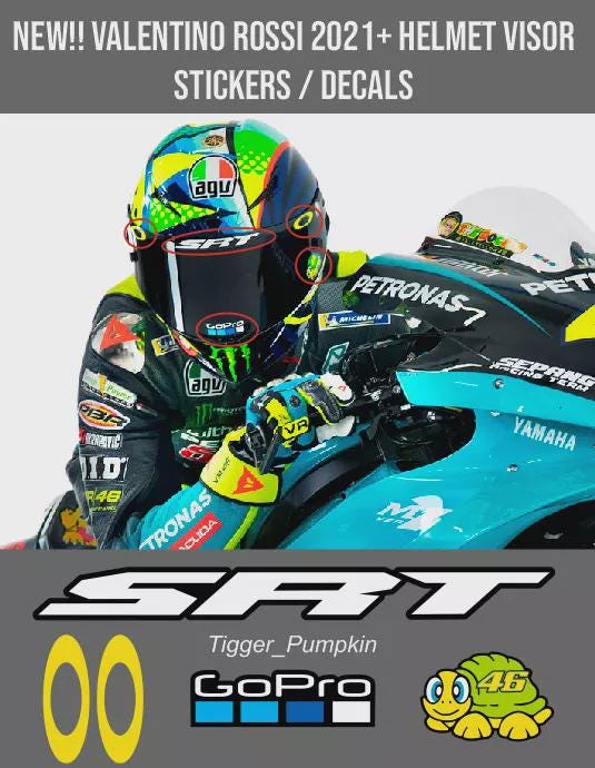 Visor Decals Stickers Valentino Rossi Helmet NEW!! (5 Stickers)