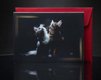 ノルウェージャンフォレストキャットの子猫のグリーティングカード：ファインアート写真