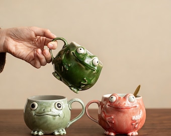 Whimsical Ceramic Art Mug – Handmade Frog Cup – Collectible Pottery Sculpture – Funny Animal Coffee Mug