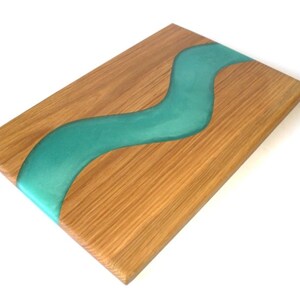 Red Oak Wood Charcuterie/Serving/Cutting Board with Turquoise Stone Epoxy - 15&quot; x 10&quot;