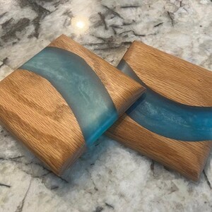 Red Oak Wood River Coasters - 2 piece set - 3 5/8&quot; x 3 5/8&quot;