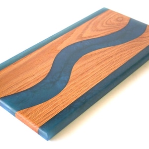 Red Oak Wood Charcuterie/Serving Board with Deep Ocean Epoxy - 14&quot; x 7&quot;