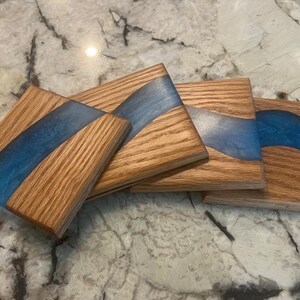 Red Oak Wood River Coasters - 4 piece set - 3 5/8&quot; x 3 5/8&quot;