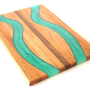 Chop Block Charcuterie/Serving Board with Turquoise Stone Epoxy - 13 x 9&quot;