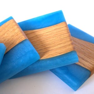 Mahogany Inverse Wood River Coasters with Sky Blue Epoxy - 4 piece set - 3 5/8 x 3 5/8