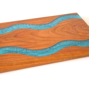 Cherry Wood Charcuterie/Serving Board with Ahoy Blue Epoxy -  12&quot; x 8&quot;