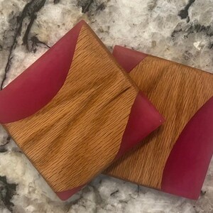Red Grandis Inverse Wood River Coasters - 2 piece set - 3 5/8&quot; x 3 5/8&quot;