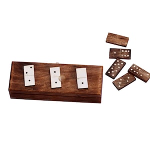 Handcrafted Mango Wood Dominoes Set with Storage Box