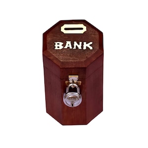 Handcrafted Wooden Money Box with Lock – Rustic Coin Bank, Donation Box, Small Wooden Lock Box (6.5” x 3.5”)