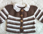 Crochet Cardigan Pattern PDF/Striped Baby Sweater Newborn to 6 Years – Peter Pan Collar – Advanced /Beginner  – English & Spanish