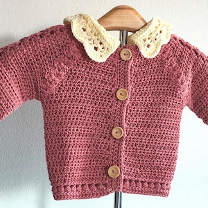 Crochet Cardigan Pattern PDF/Baby Girl Heirloom Sweater Newborn to 4 Years/Peter Pan Collar/Intermediate/Instant Download/English & Spanish
