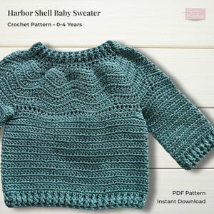 Harbor Shell Baby Sweater Crochet Pattern PDF | Shell Stitch Yoke Pullover | 0–4 Years | English & Spanish | Instant Download