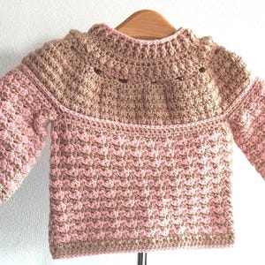 Crochet Bobble Sweater Pattern PDF – Baby Girl Textured Yoke Newborn to 4 Years – Intermediate – Instant / Download – English & Spanish