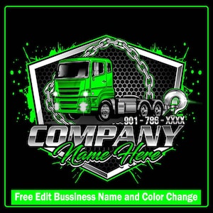 Tow Truck Logo Design, Flatbed Trailer, Ford Pickup, Towing Service Template