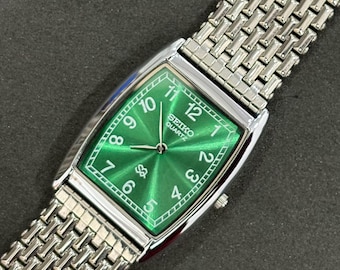 Vintage Men’s Seiko Slim Tank Quartz – Rectangle Green Dial Dress Watch