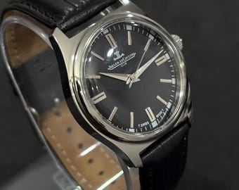 Vintage Jaeger-LeCoultre Club, Classic Black Dial, Swiss Hand Wind, Leather Strap