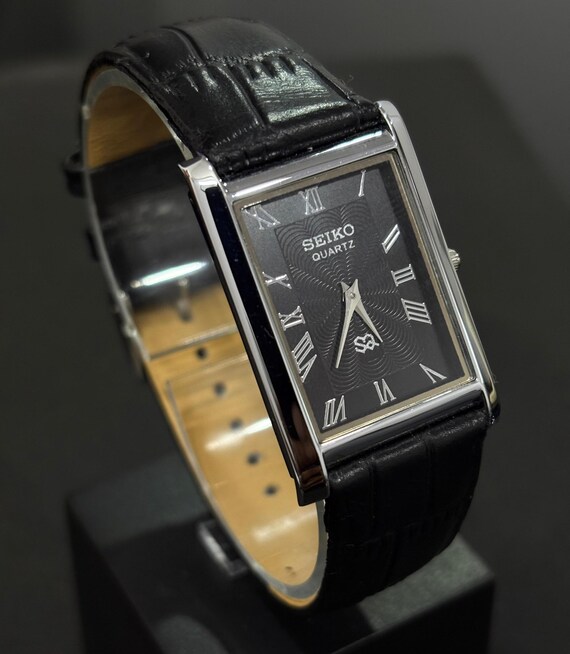 Seiko Vintage Rectangular Watch, Gold Roman Dial, Leather  display picture 2